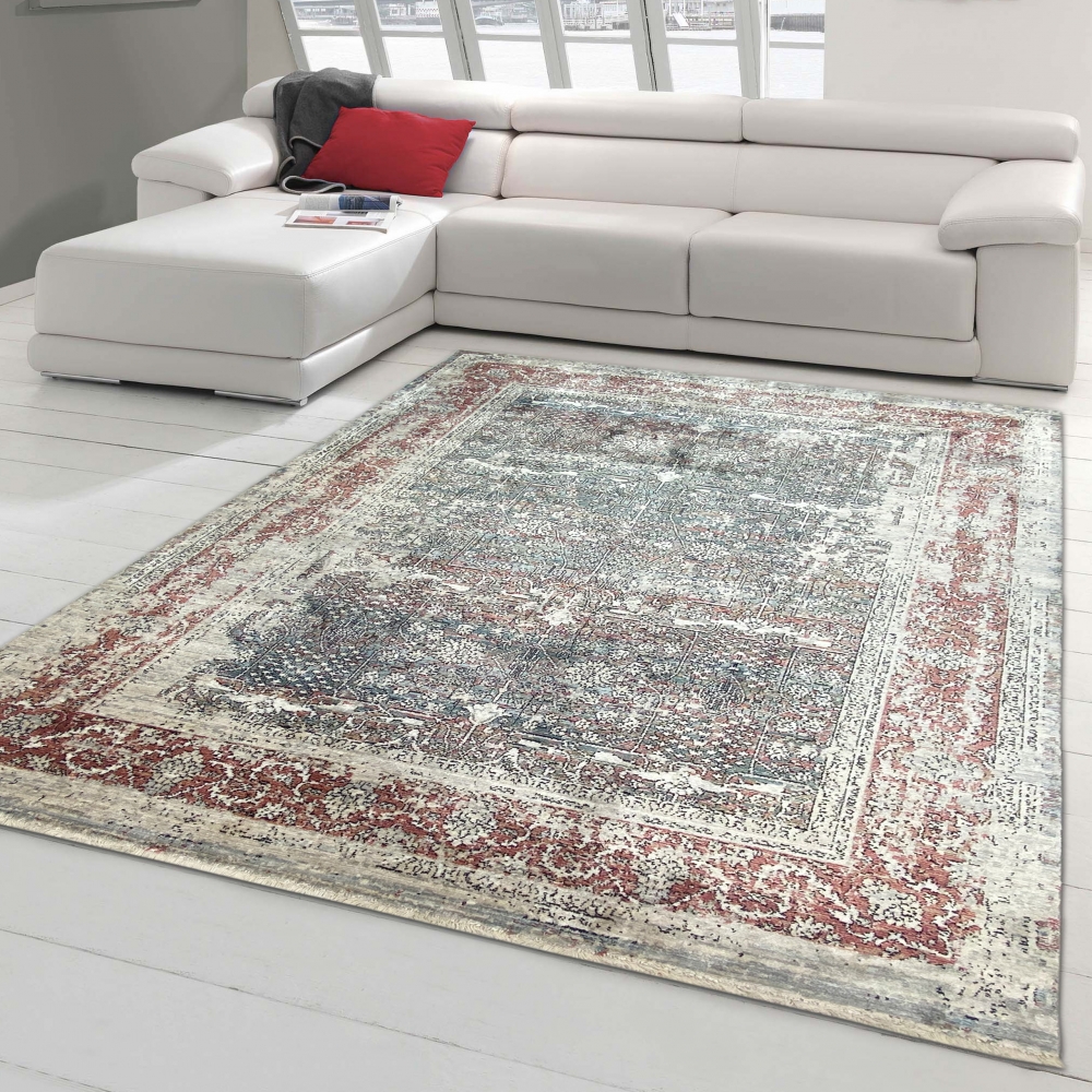 Orientalischer Seidenoptik Teppich | glänzend & weich | rot beige