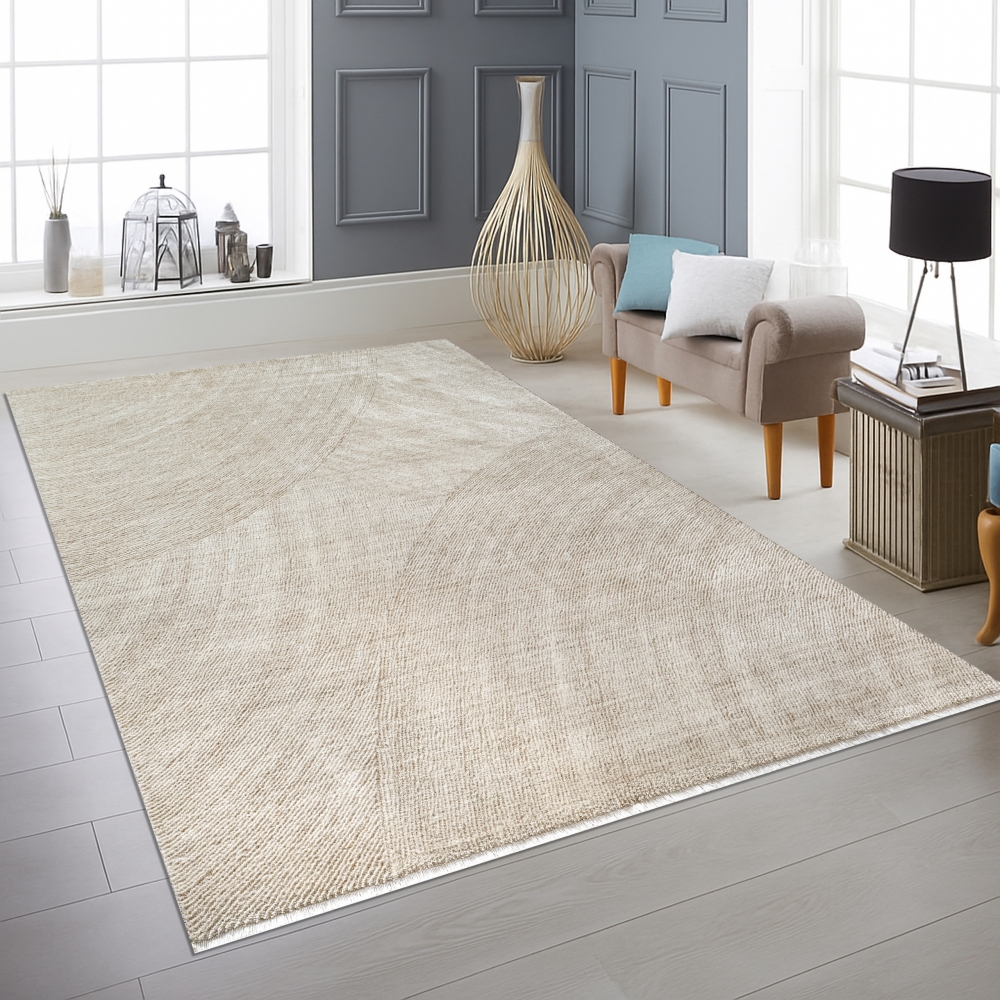 Teppich beige modern Linienstruktur weich pflegeleicht