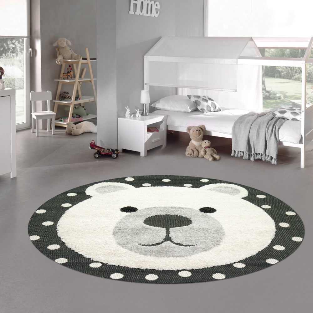 Kinderzimmer Teppich Baby Spielteppich 3D Optik High Low Effekt Kuschel Bär creme grau schwarz