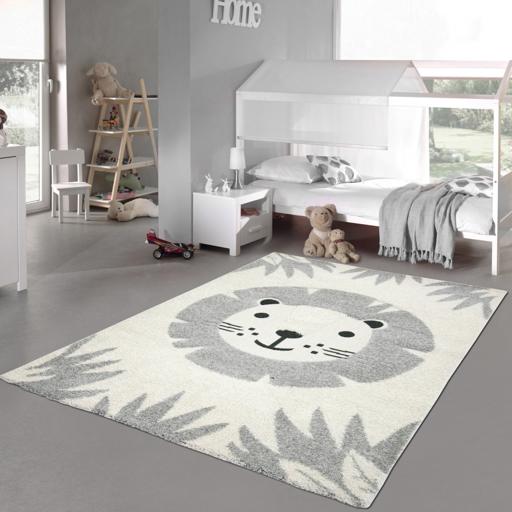 Kinderzimmer Teppich Baby Spielteppich creme grau weiß