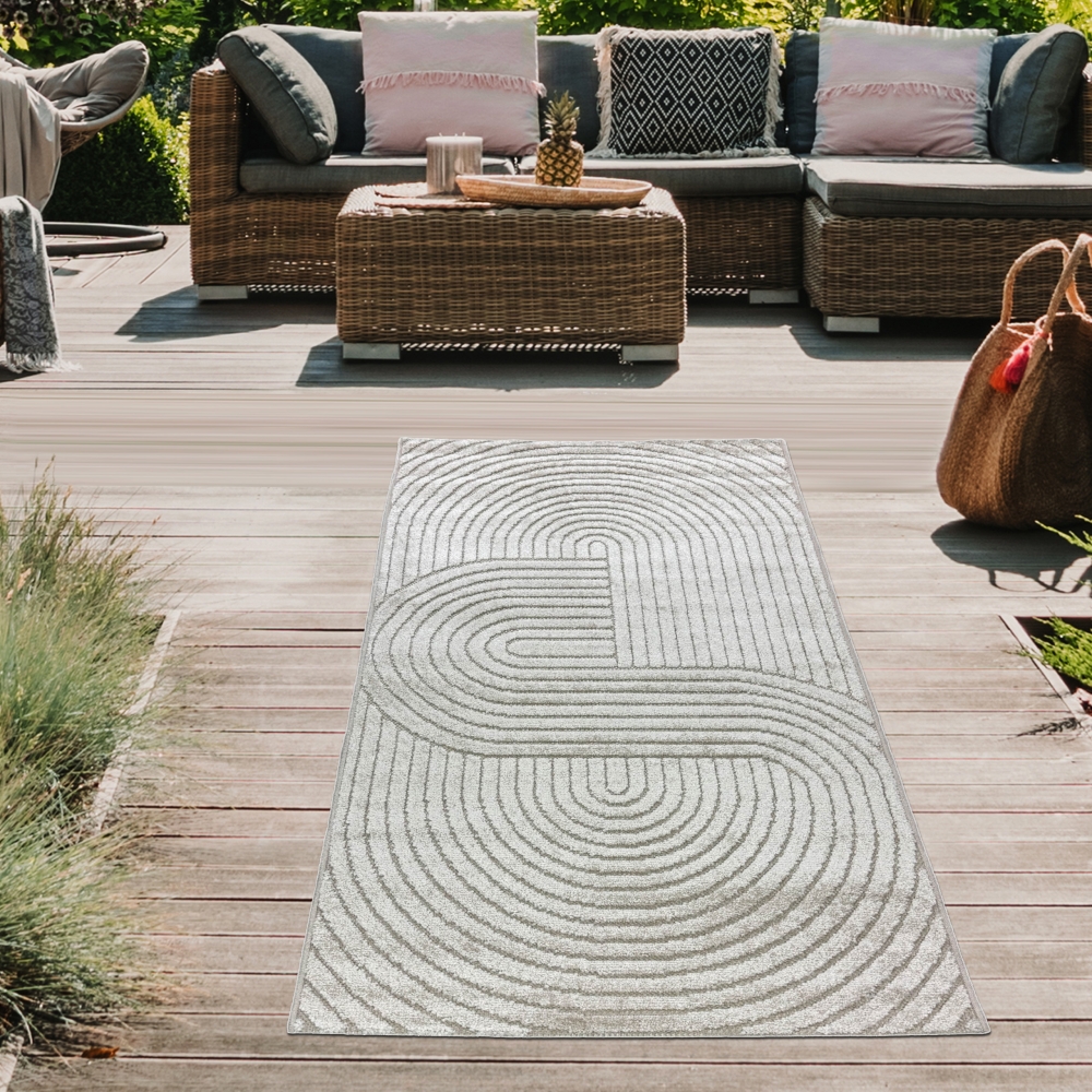 Moderner Outdoor Teppich wetterfest Terrasse Balkon Boho-Style hochwertig pflegeleicht Beige
