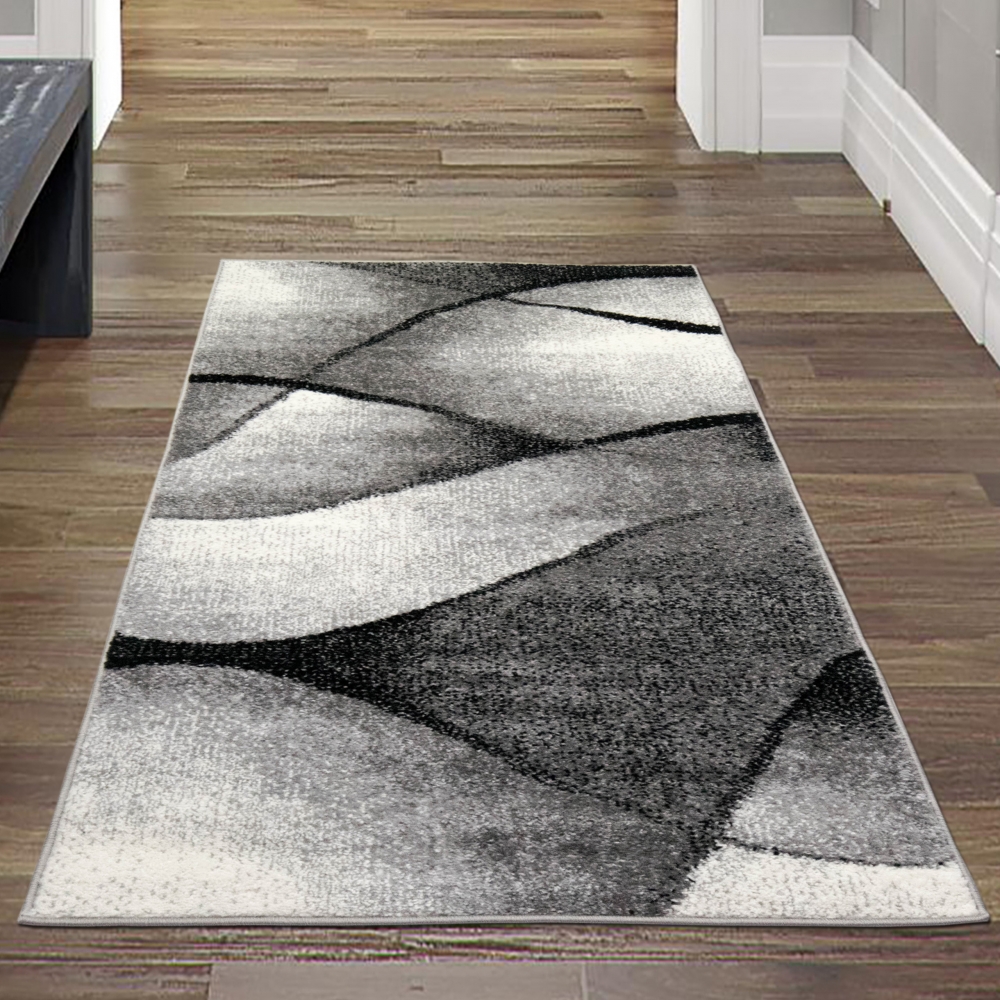 Moderner Wohnzimmer Teppich Wellen Design in schwarz grau anthrazit - pflegeleicht & strapazierfähig