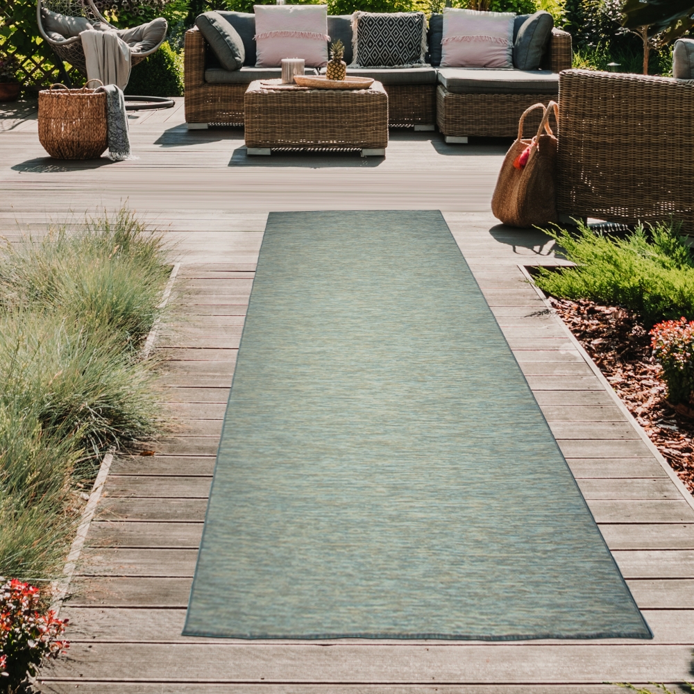 Teppich Modern Flachgewebe Küchenteppich Indoor Teppich Outdoor Teppich beidseitig nutzbar Farbe Blau Beige