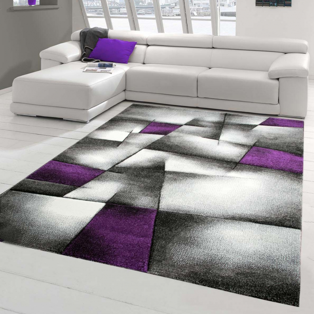 Designerteppich lila grau weiß