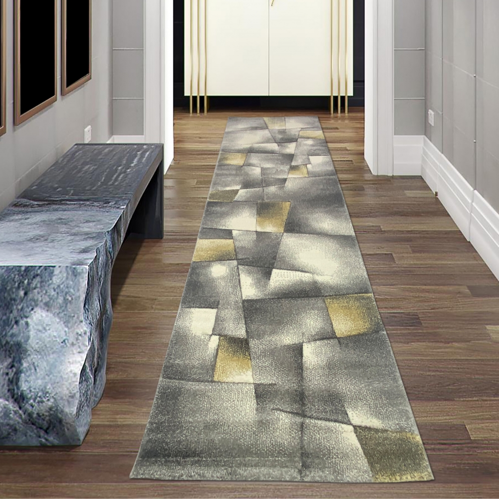 Teppich modern Teppich Wohnzimmer Teppich Kurzflor in pastell gelb grau