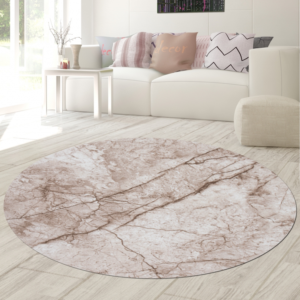 Modern-abstrakter Marmor Kurzflor Teppich Schlafzimmer beige