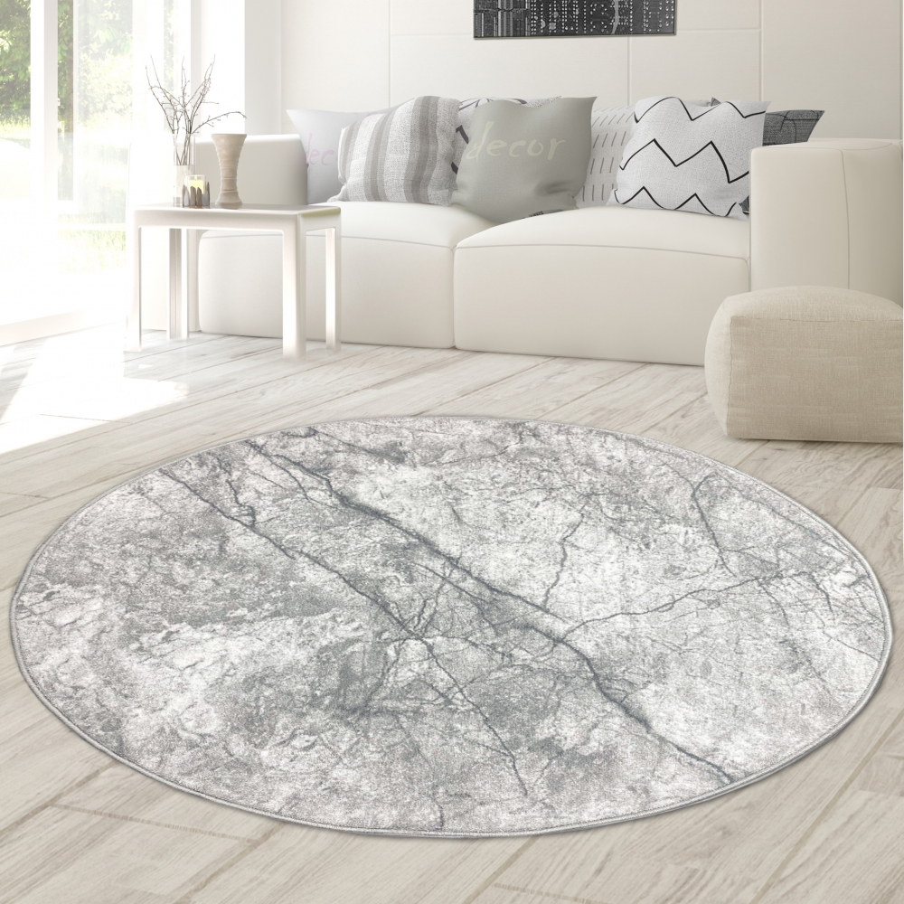 Faszinierender marmorierter Kurzflor Teppich in Elegantem Grau