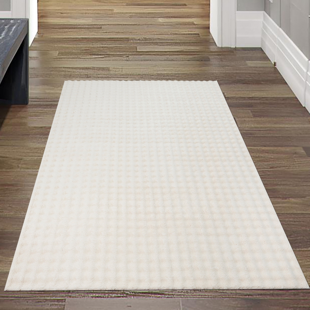 Wohnzimmerteppich Schlafzimmerteppich punkte Muster hoch tief Effekt weich kuschelig rutschfest Allergiker geeignet in beige
