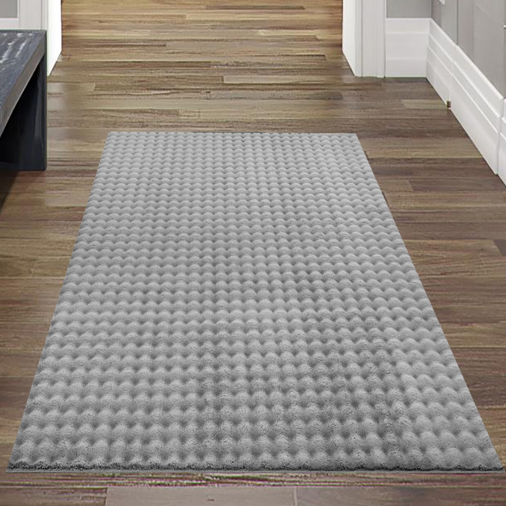 Wohnzimmerteppich Schlafzimmerteppich kuschelig weich flauschig hoch tief Effekt punkte Design allergikerfreundlich in Anthrazit