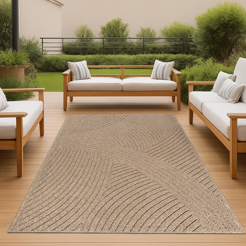 Teppich In- und Outdoor mit Wellenmuster vielseitig einsetzbar in Beige