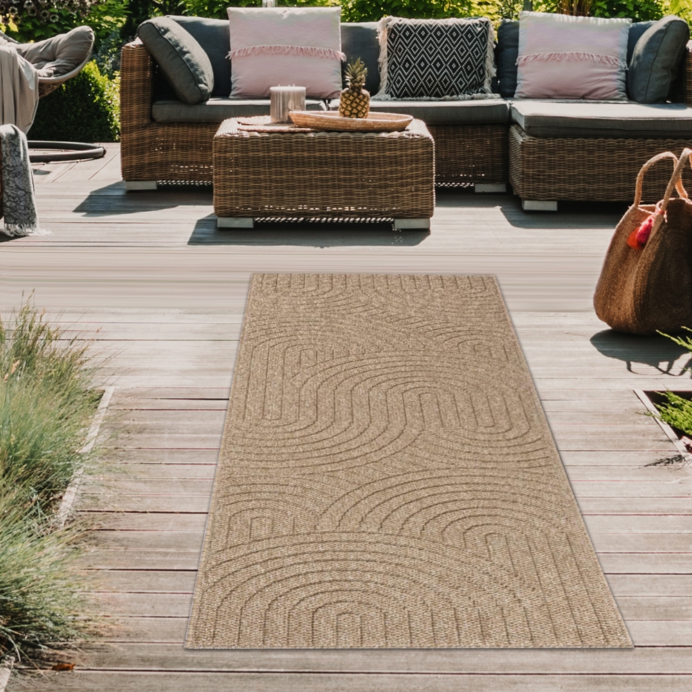 Teppich In- und Outdoor mit Kreislinien-Muster in Beige für moderne Wohn- und Außenbereiche
