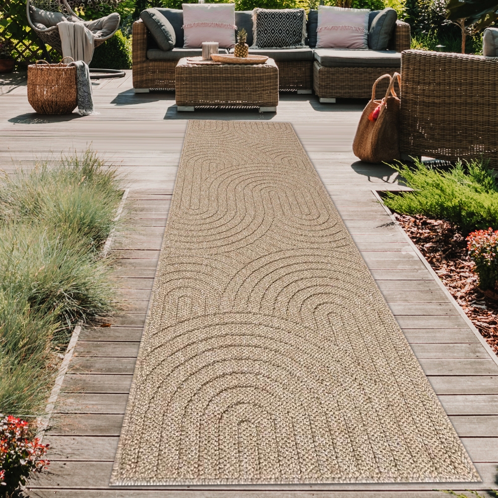 Teppich In- und Outdoor mit Kreislinien-Muster in Beige für moderne Wohn- und Außenbereiche