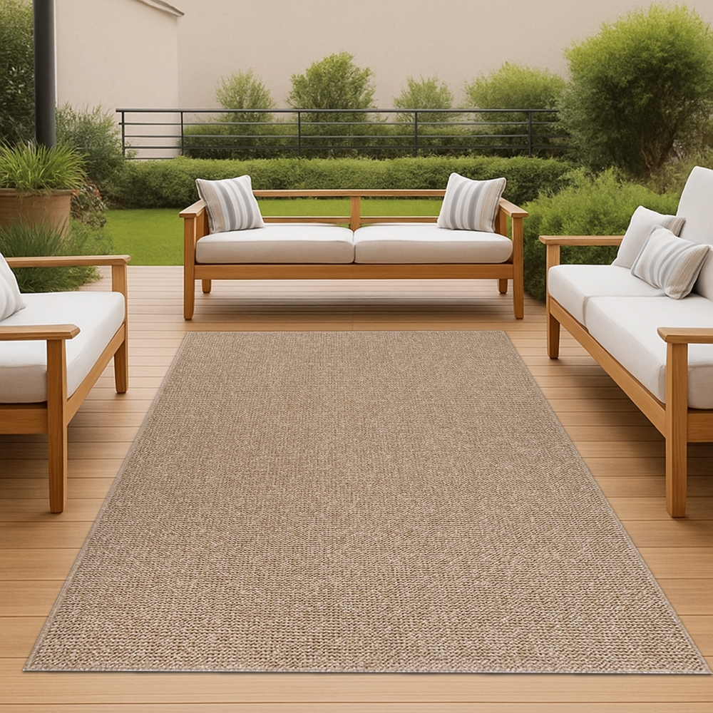 Teppich mit Jute-Optik für Innen- und Außenbereiche in Beige