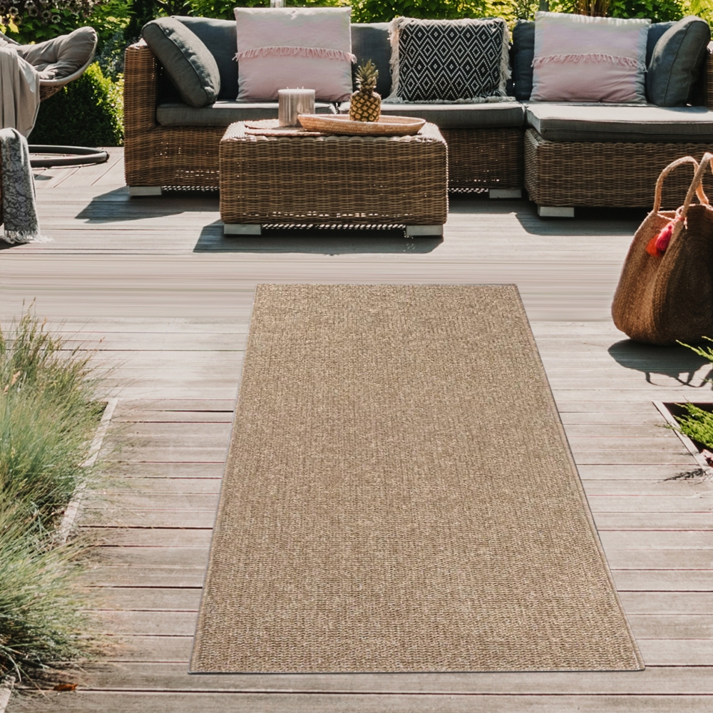 Teppich mit Jute-Optik für Innen- und Außenbereiche in Beige