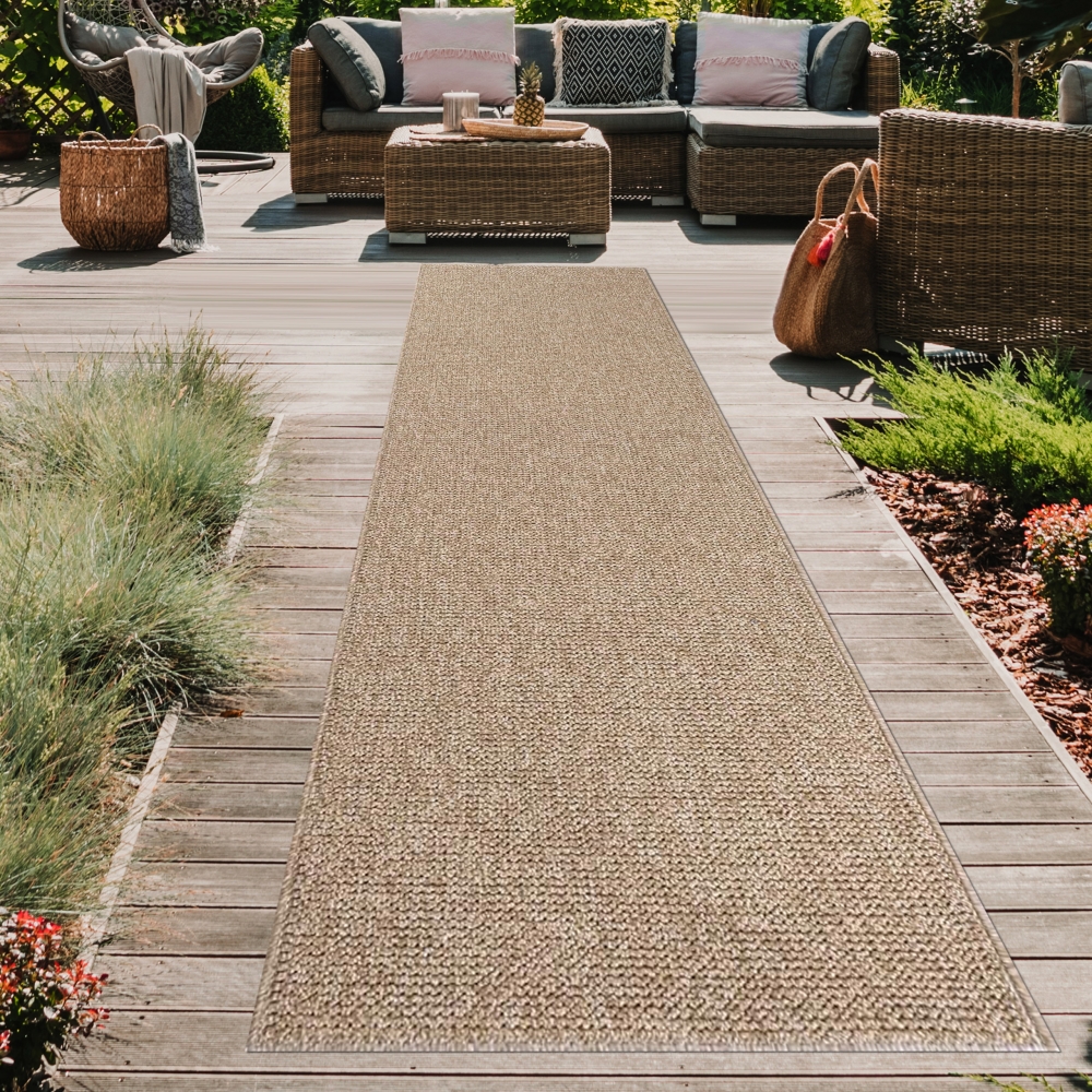 Teppich mit Jute-Optik für Innen- und Außenbereiche in Beige
