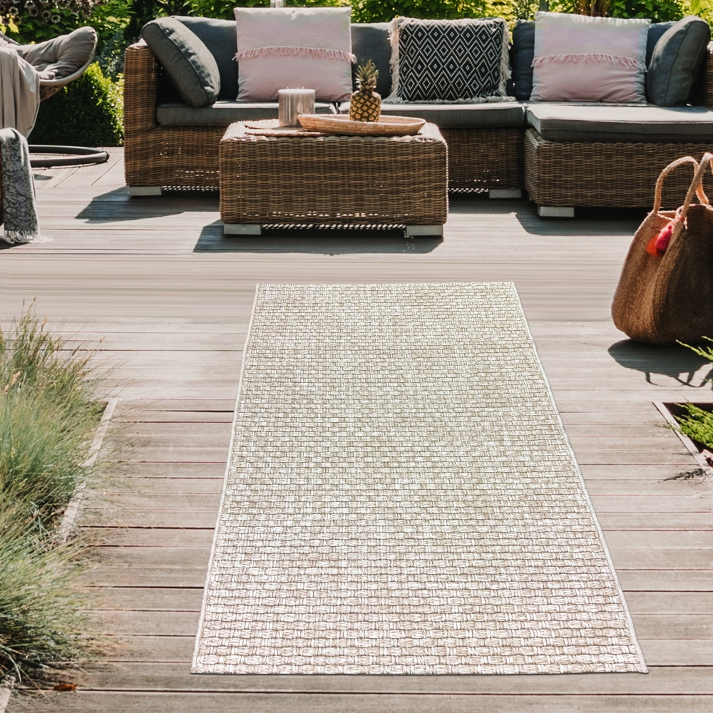 In- & Outdoorteppich Terrasse wetterfest kurzflor einfarbig in beige