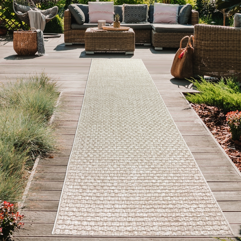 In- & Outdoorteppich Terrasse wetterfest kurzflor einfarbig in beige