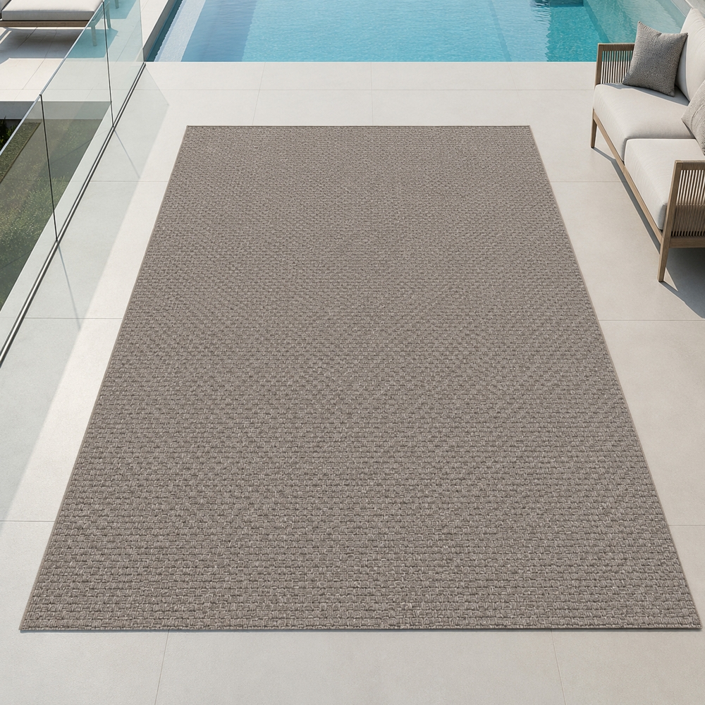 Teppich Taupe Flechtoptik Strapazierfähig Für Balkon Terrasse