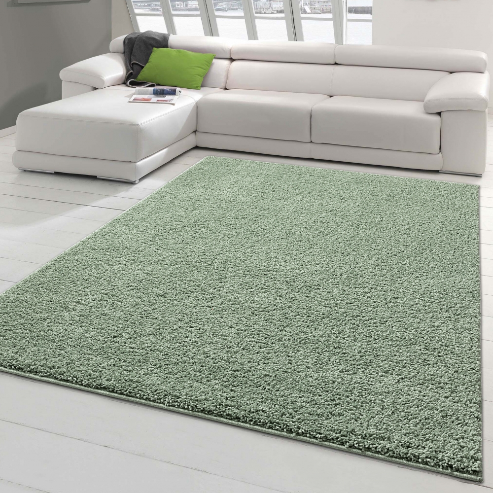 Wohnzimmer Shaggy Teppich | kuschlig warm & weich | hellgrün