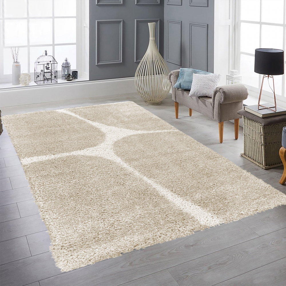 Moderner Hochflor Teppich Creme Akzente Weich pflegeleicht in organischem Muster Creme Beige