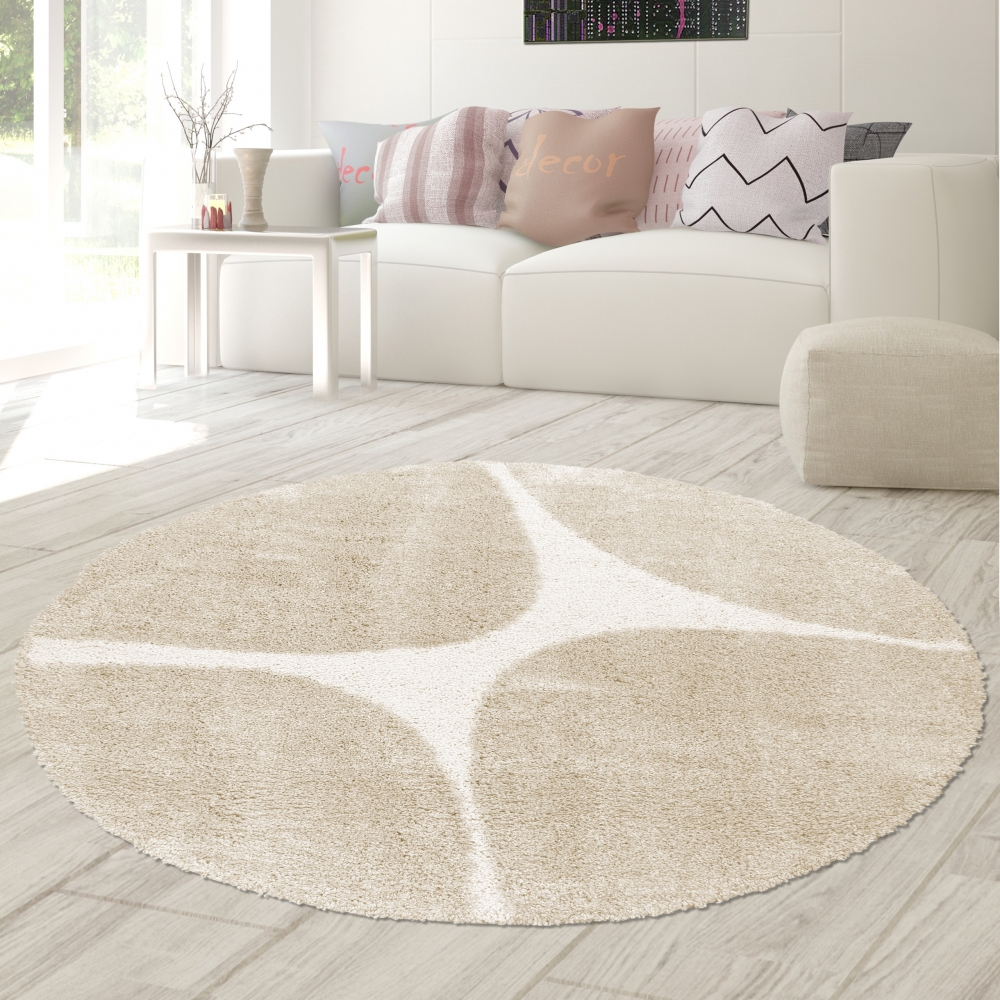 Moderner Hochflor Teppich Creme Akzente Weich pflegeleicht in organischem Muster Creme Beige