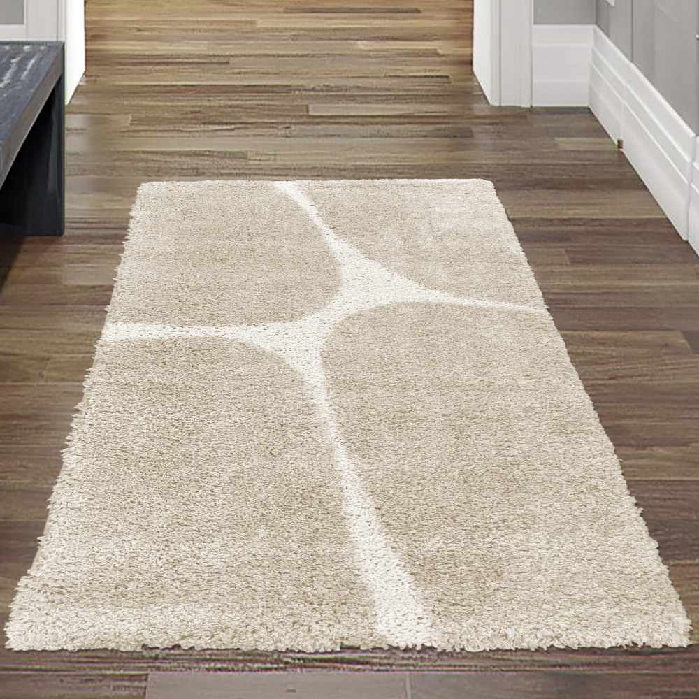 Moderner Hochflor Teppich Creme Akzente Weich pflegeleicht in organischem Muster Creme Beige