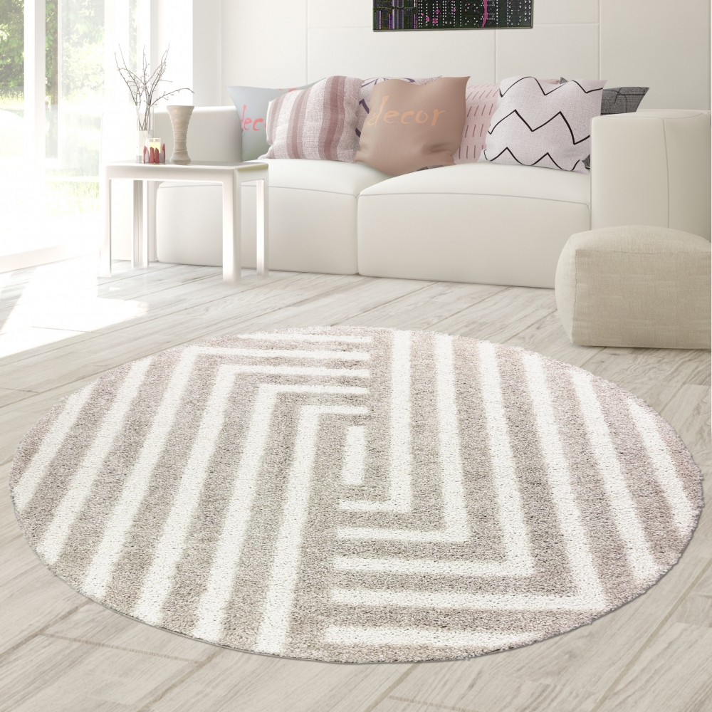 Flauschiger Hochflor-Teppich in Modern & Gemütlich in Beige