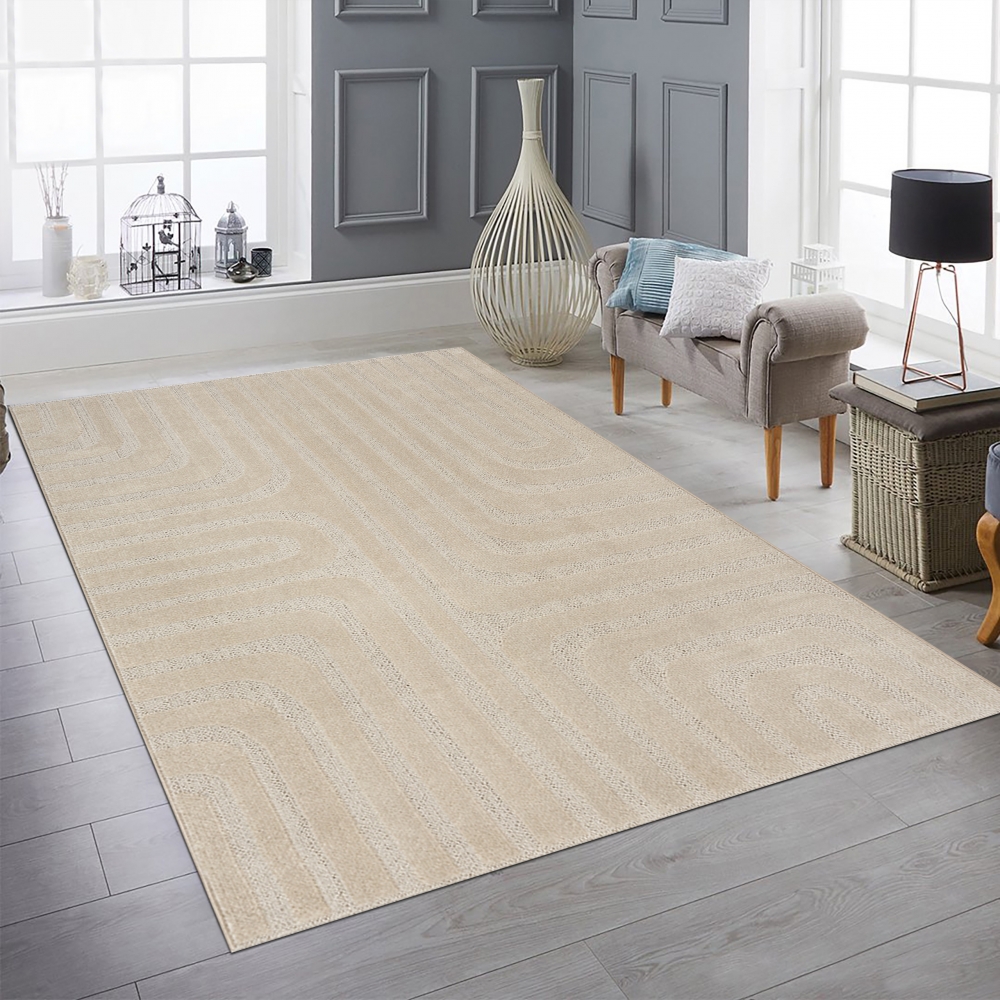 Wohnzimmer-/Schlafzimmerteppich mit Linienmuster in beige, leicht schimmernd