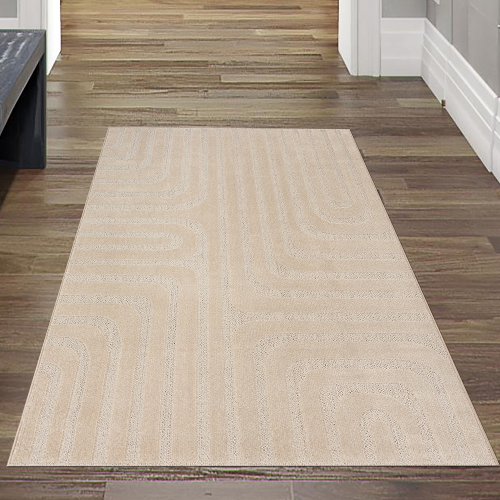 Wohnzimmer-/Schlafzimmerteppich mit Linienmuster in beige, leicht schimmernd