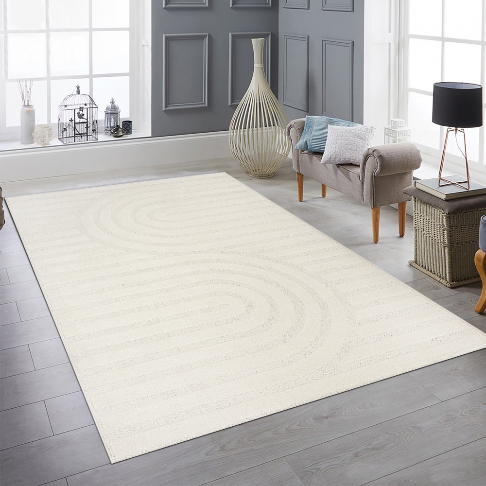 Schimmernder Wohnzimmer-/Schlafzimmer-Teppich strapazierfähig mit ovalem Linienmuster in Creme
