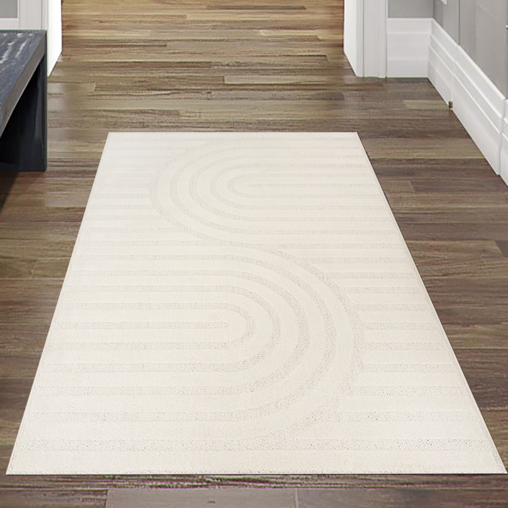 Schimmernder Wohnzimmer-/Schlafzimmer-Teppich strapazierfähig mit ovalem Linienmuster in Creme