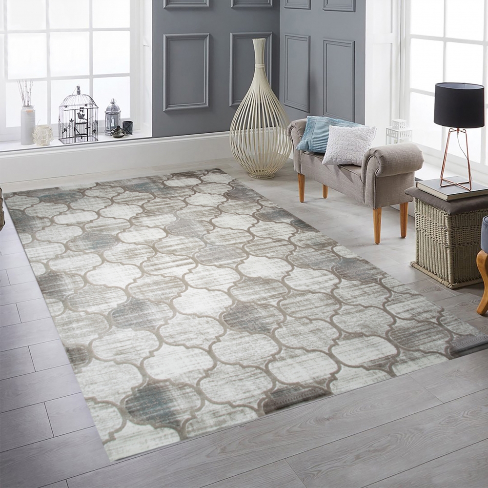 Moderner Kurzflorteppich mit Ornamentmuster Creme Beige Moderner Kurzflorteppich mit Ornamentmuster Creme Beige