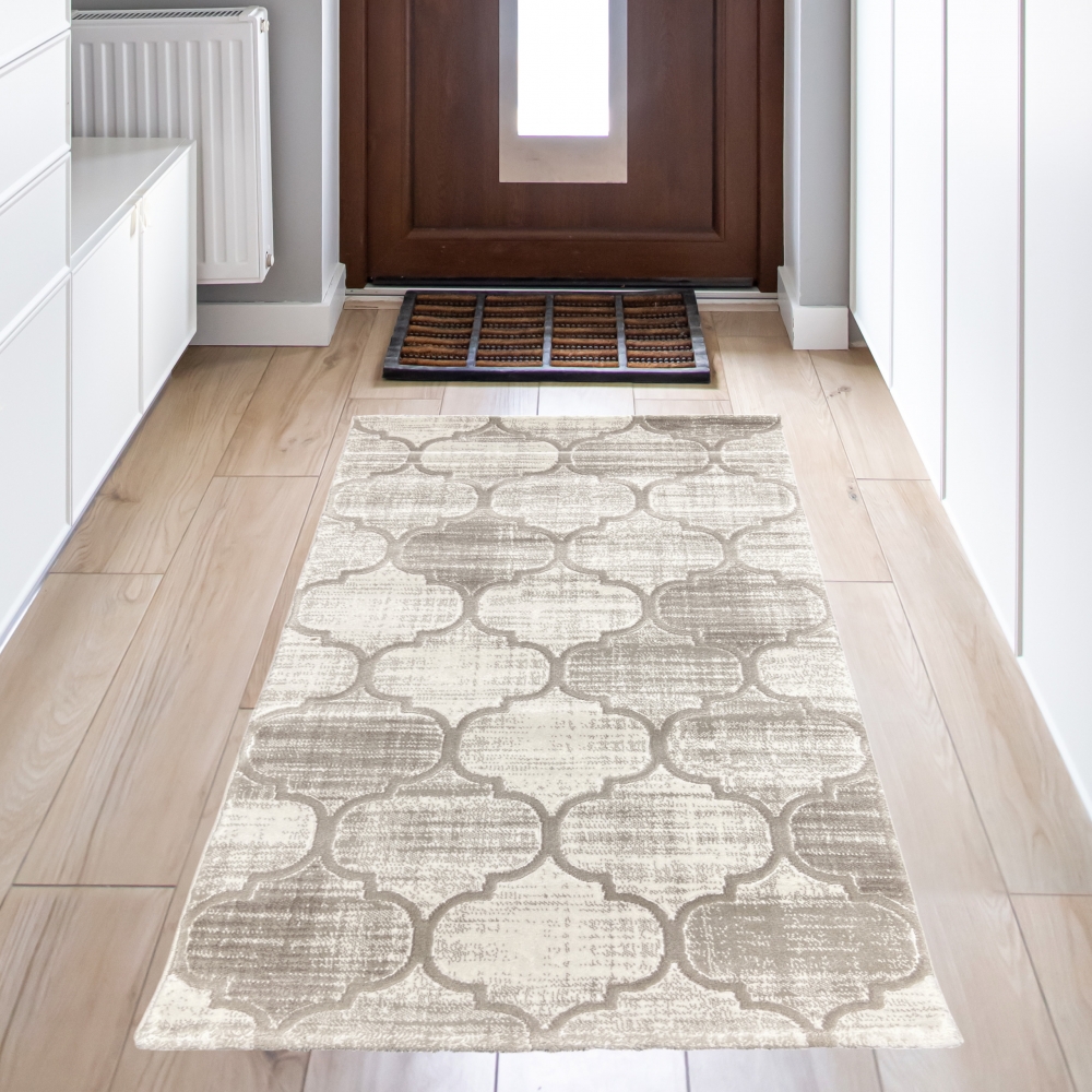 Moderner Kurzflorteppich mit Ornamentmuster Creme Beige Moderner Kurzflorteppich mit Ornamentmuster Creme Beige