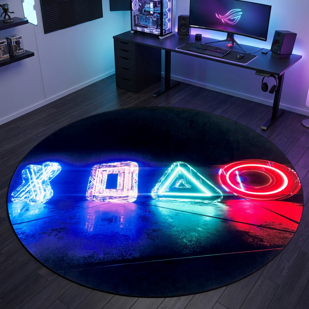 Gamingteppich rutschfest mit Neonfarbenen Symbolen als Muster