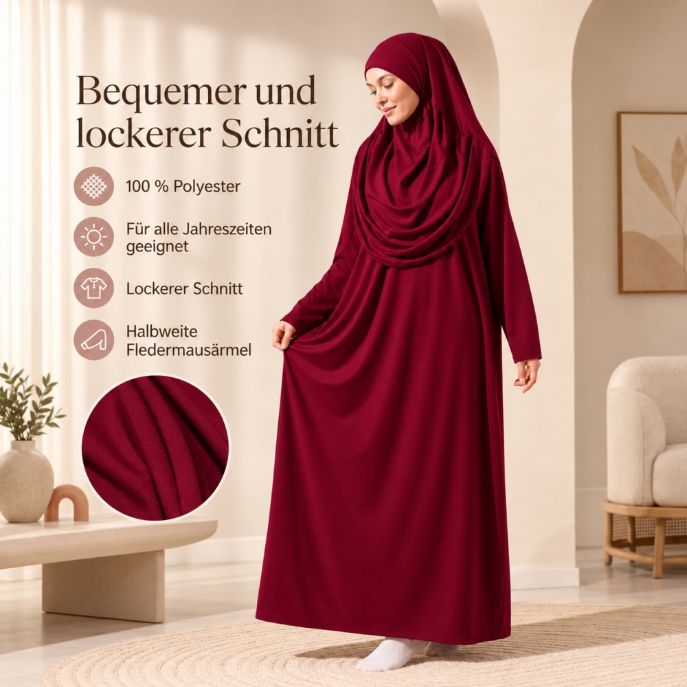 Gebetskleid Rot mit Kopfbedeckung und passender Tragetasche