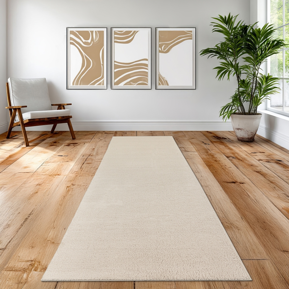 Creme Teppich seidig weich kuschelig für Wohnzimmer, Schlafzimmer, Esszimmer
