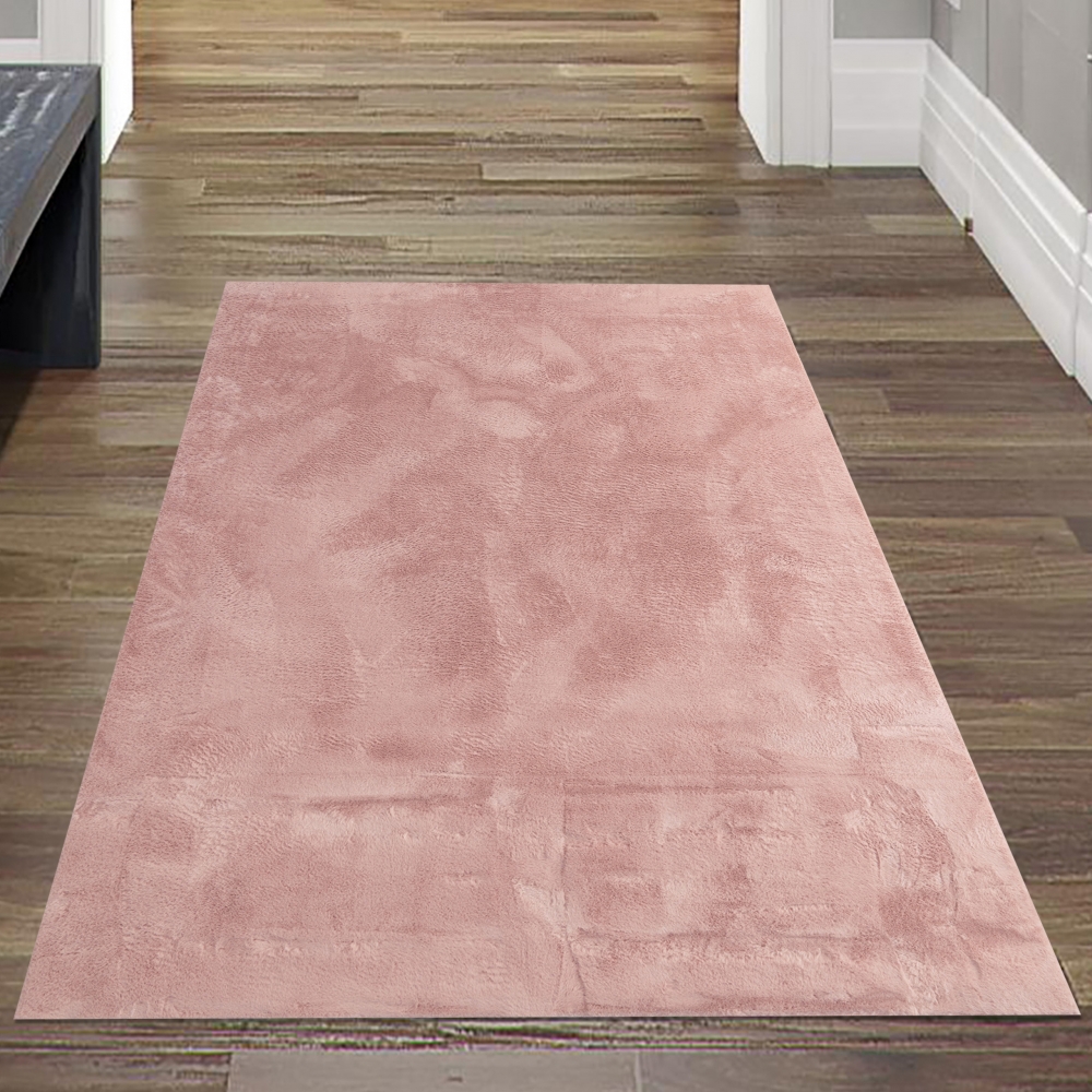 Teppich rosa samtig weich Hasenfell-Optik mit sanftem Glanz