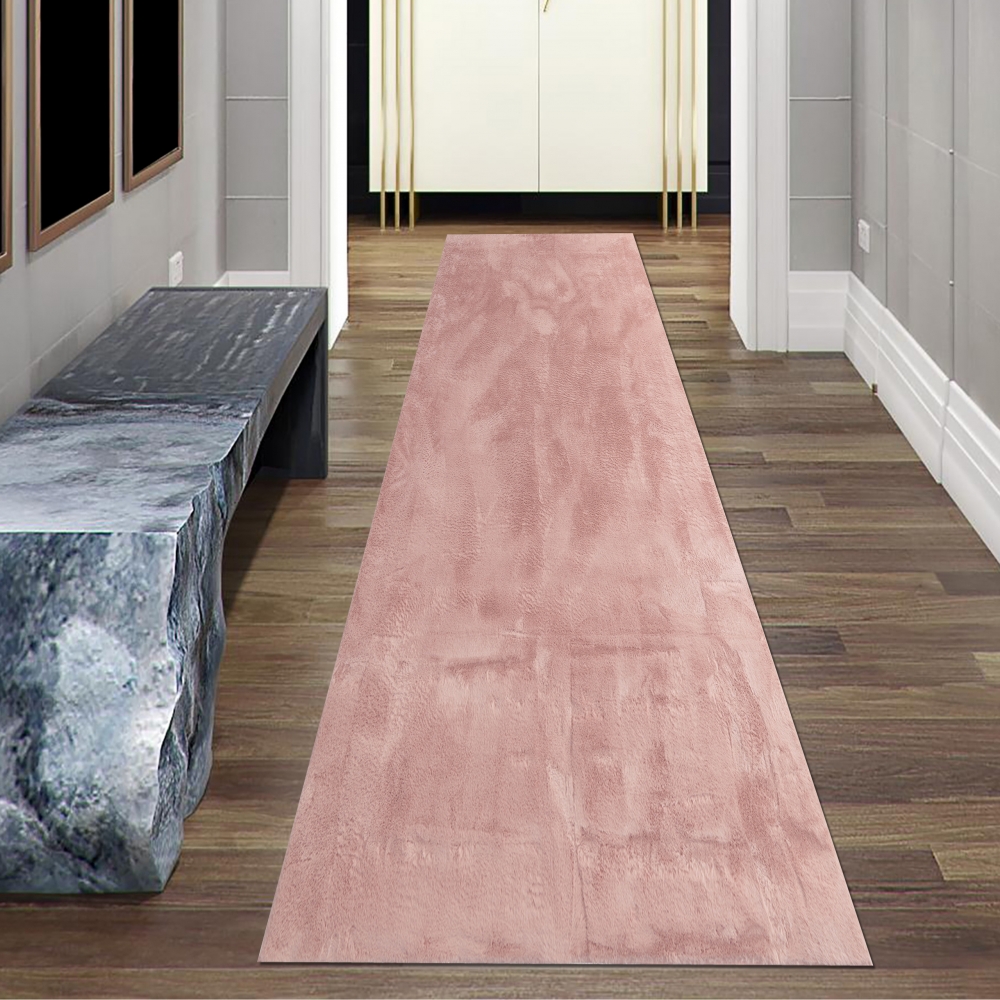 Teppich rosa samtig weich Hasenfell-Optik mit sanftem Glanz