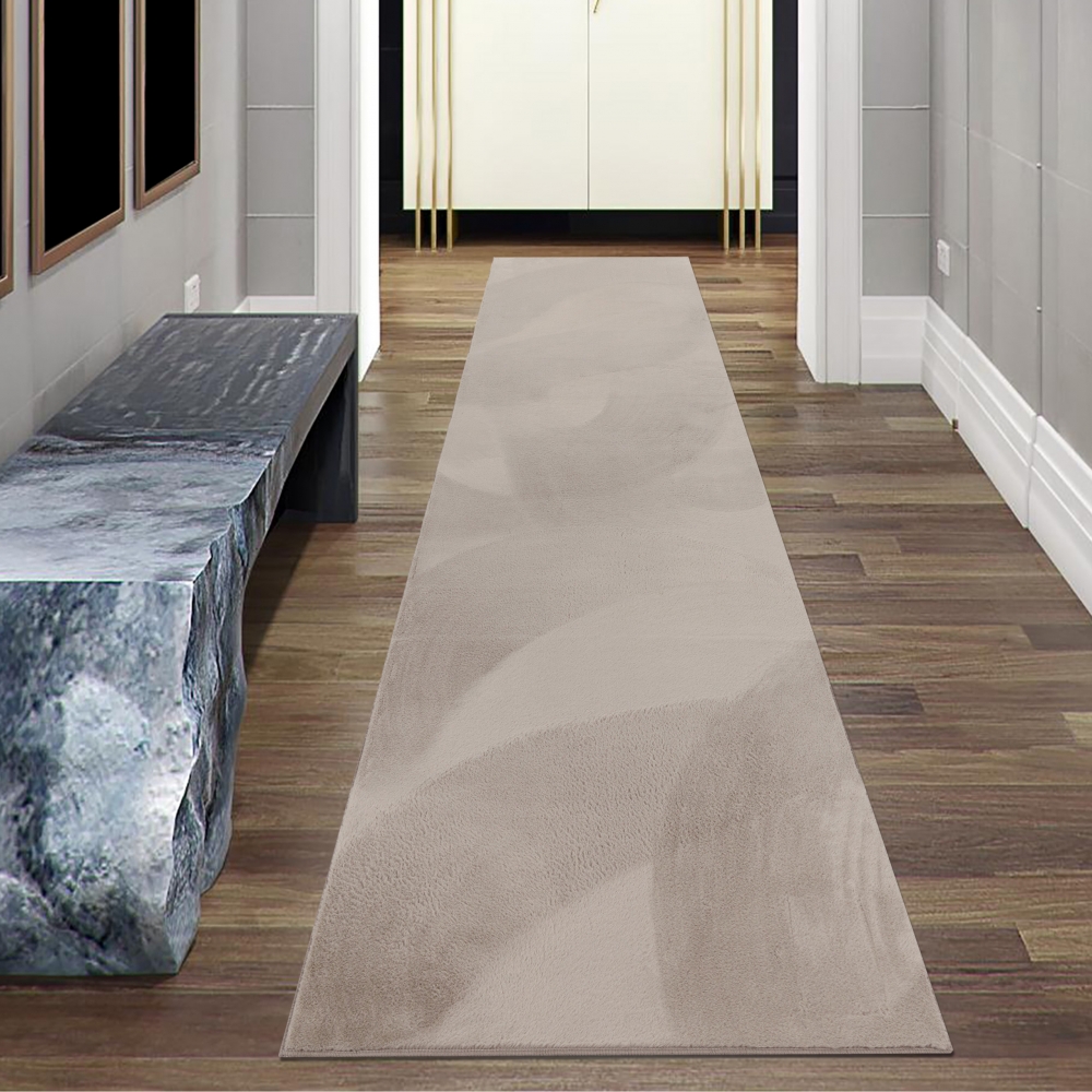 Teppich beige samtig weich Hasenfell-Optik mit sanftem Glanz