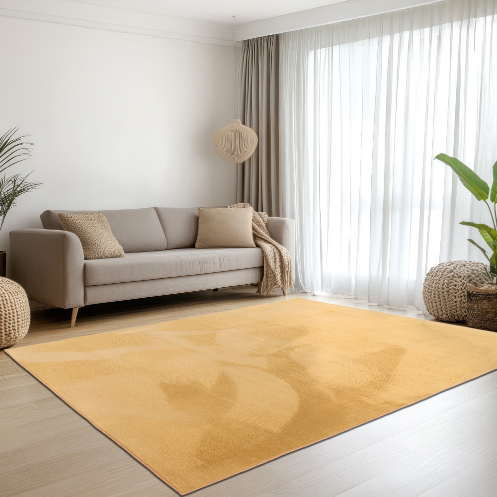 Teppich gold samtig weich Hasenfell-Optik mit sanftem Glanz