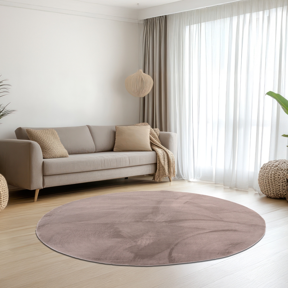 Teppich taupe samtig weich Hasenfell-Optik mit sanftem Glanz