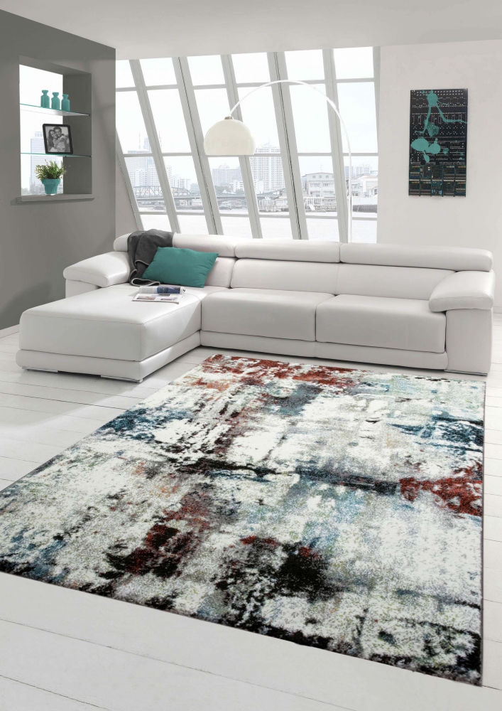 Teppich modern Designer Wohnzimmer Baum Optik Wellen Muster Meliert Braun Creme 