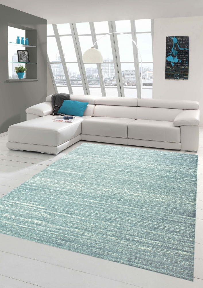 Designer und Moderner Teppich Wohnzimmerteppich Kurzflor Uni Design in Blau