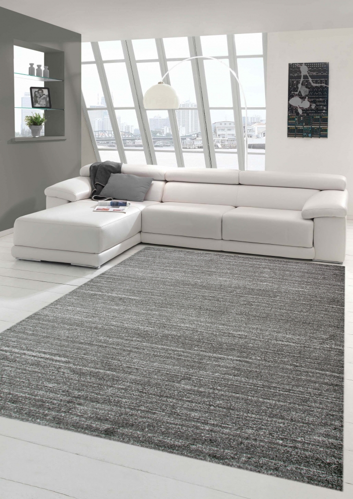 Designer und Moderner Teppich Wohnzimmerteppich Kurzflor Uni Design in Anthrazit