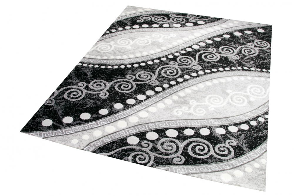 Moderner Teppich Orientteppich Ornamente mit Glitzergarn in Grau Schwatz Creme