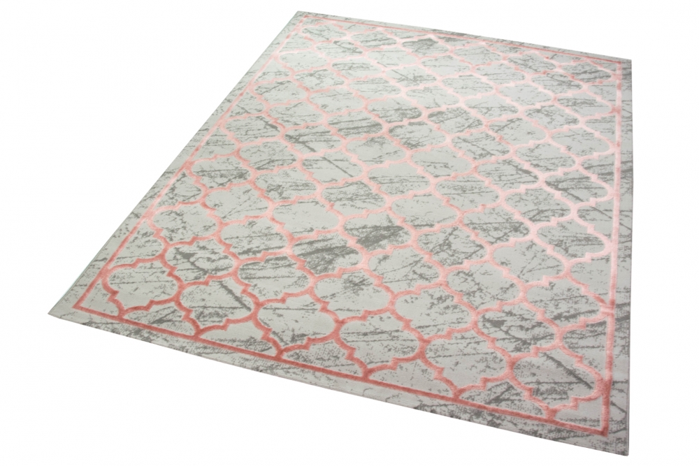 Moderner Designer Teppich marokkanisches Muster in grau rosa