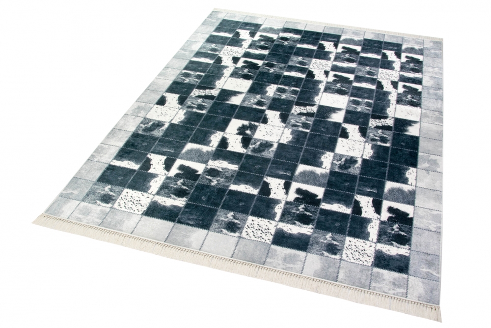 Kuhfell Imitat Teppich Patchwork in Schwarz Grau Weiß