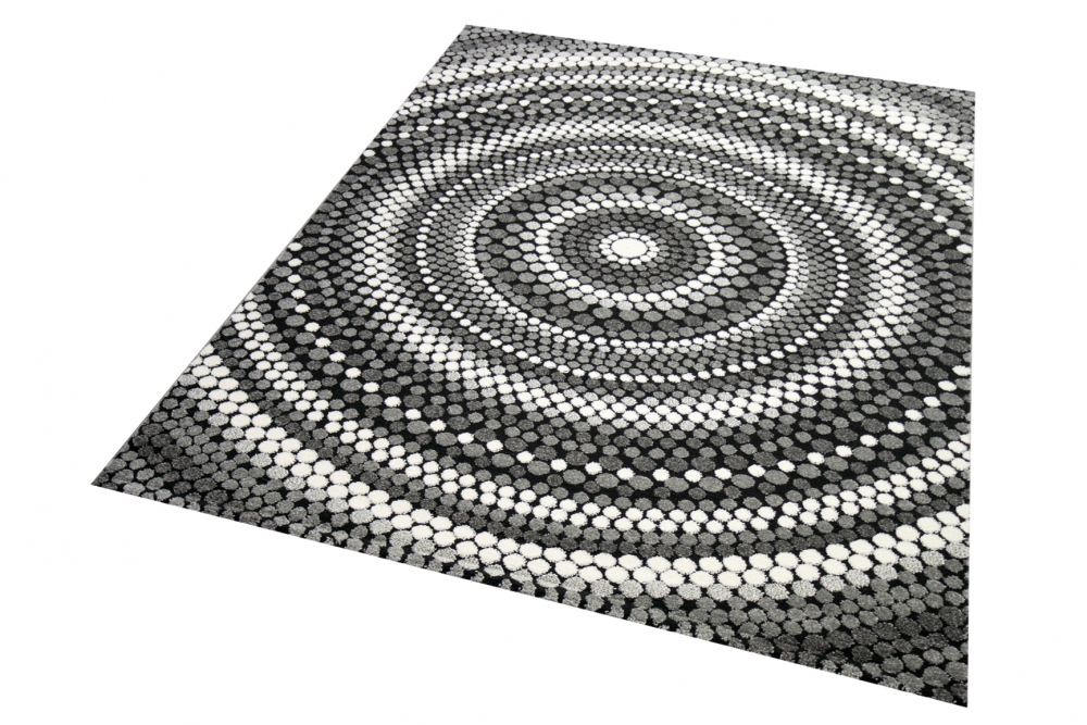 Teppich modern Wohnzimmerteppich Mandala in grau creme