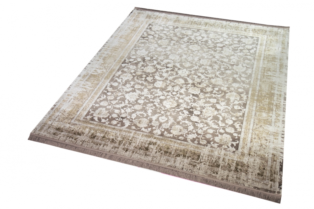 Orient Wollteppich mit floralem Design – Naturfasern in beige