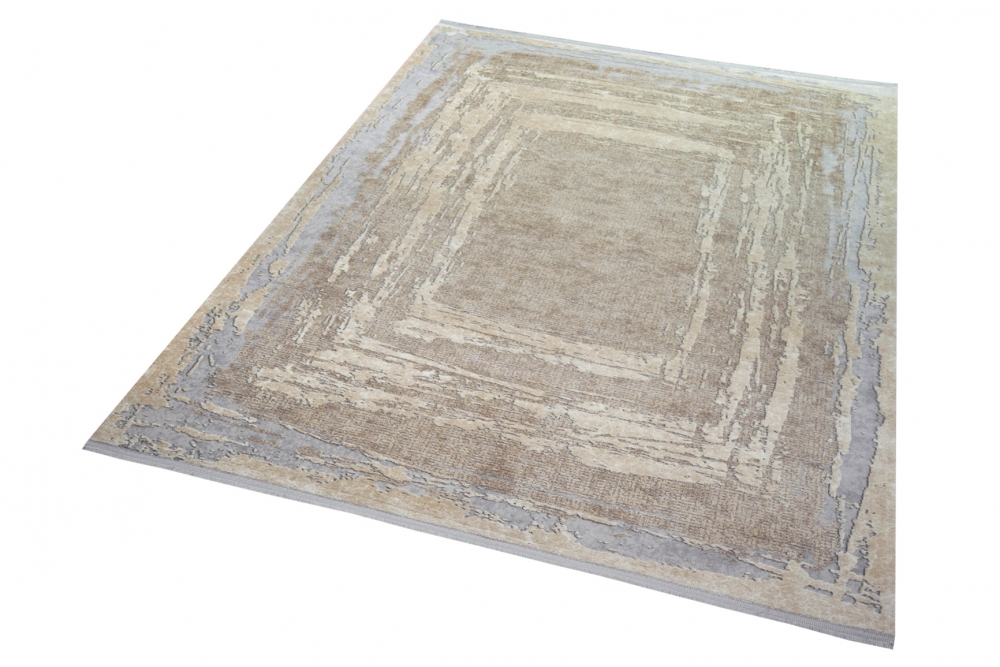 Wollteppich Designerteppich Teppich abstrakt aus Naturfasern in beige grau